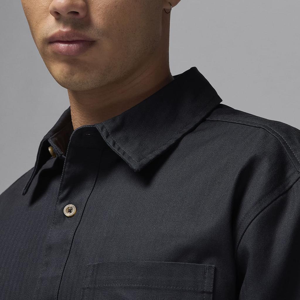 Jordan Essentials FW24 Button-Down Logo Comfortable Solid Fashionable Versatile Long Sleeve Shirt Men shirts Black FV7446-010