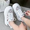 Leather Lace Gauze Summer New Thick-soled Hollow Sports and Leisure Board Shoes