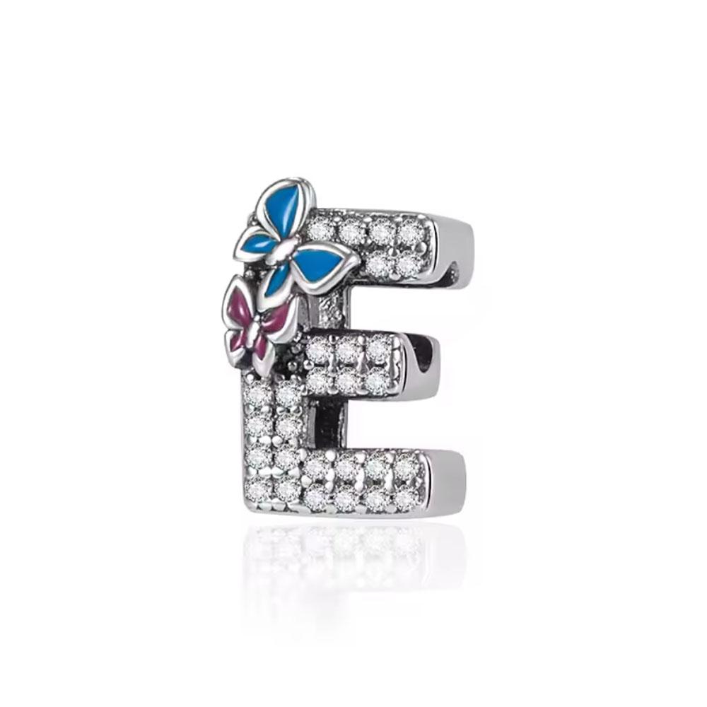 New 26 letter copper AZ zircon butterfly letter charm bead, Compatible With European original Do It Yourself bracelet accessories, birthday gifts