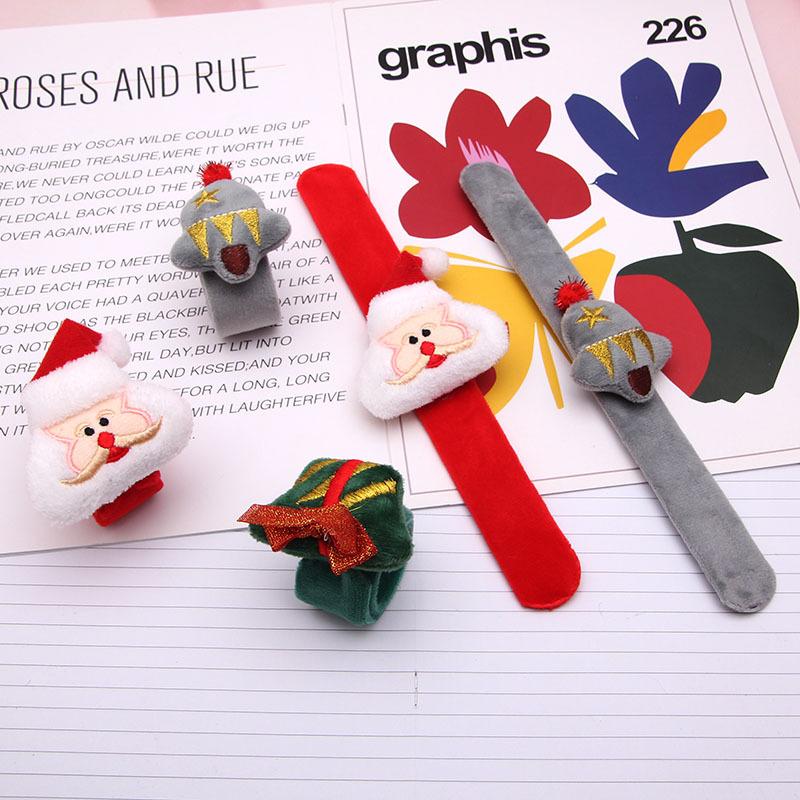 Kawaii Christmas Clap Bracelet Cartoon Plush Elk Snowman Papa Circle Funny Kids Wrist Band For Xmas New Year Party Guests Gift