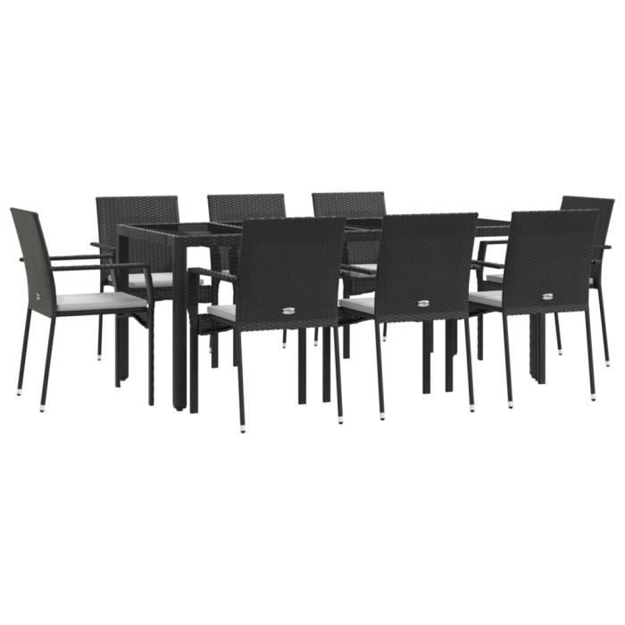 VidaXL Mobilier à dîner de jardin 9pcs et coussins noir résine tressée 3184980