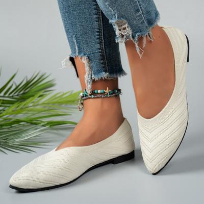 Women's Pointed Toe Knit Flats Breathable Washable Slip-on Ballet Shoes for Casual Office Wear
