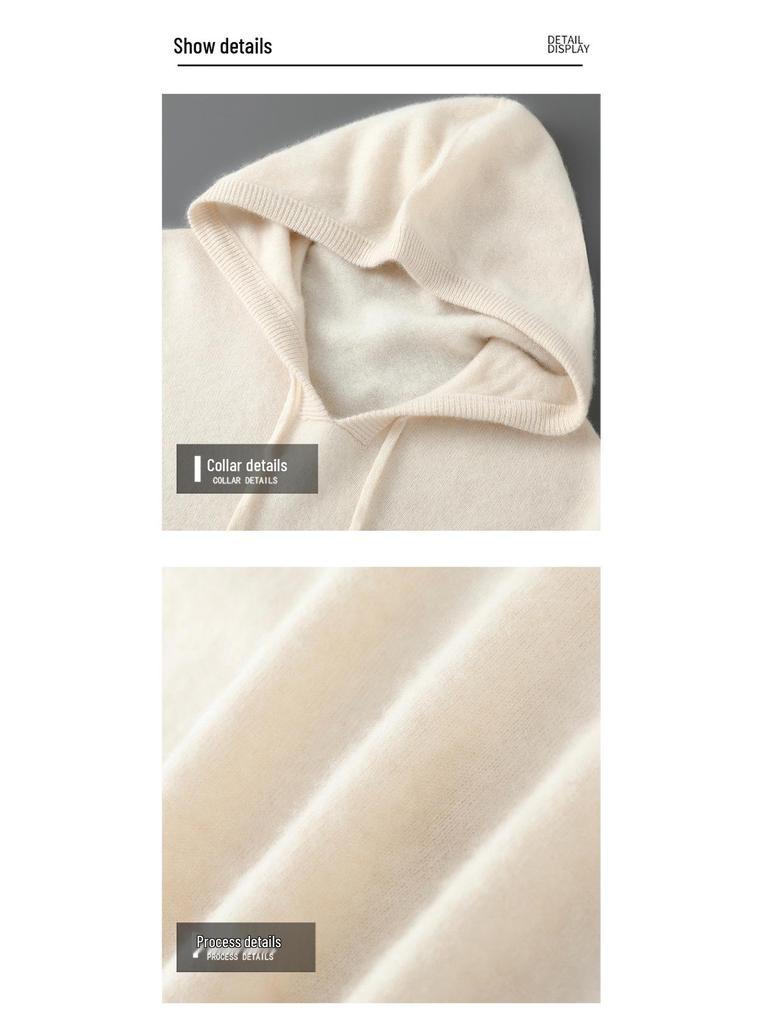 Men's Pure Wool Hoodie - Soft, Comfortable, Long Sleeve Knitwear for Autumn & Winter.