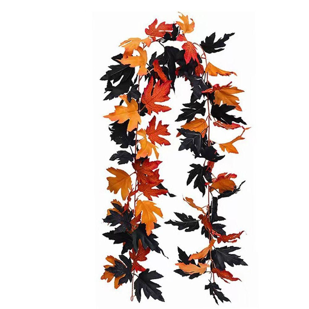 Retro Halloween Black Maple Leaf Realistic Autumn Halloween Garland Elegant Plastic Artificial Plant Wall Hanging Garden