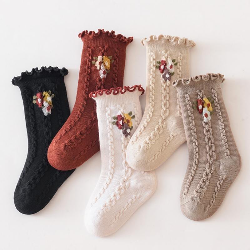 Baby Cotton Socks For Girls Newborn Toddler Ruffle Boneless Sock Children Medium tube Princess Stockings 0-8 Years Autumn Winter