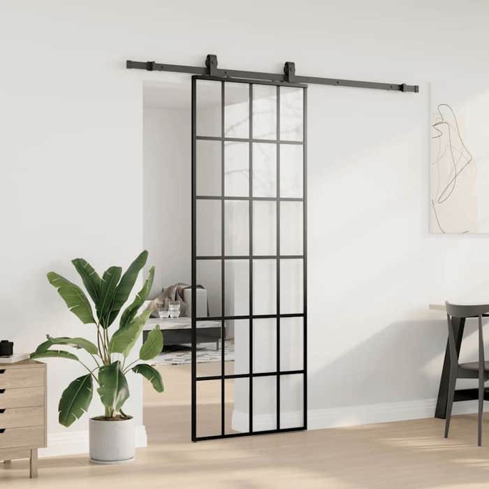 VidaXL Porte coulissante kit de quincaillerie noir 76x205 cm verre ESG, porte intérieure, porte de grange intérieure, porte 3375853