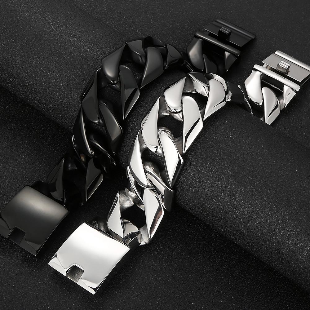 Black 31MM Chunky Cuban Link Chain Bracelet for Men Heavy Stainless Steel Men's Bracelets Birthday Gifts for Dad Husband Massive