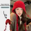 Autumn And Winter Warm Wool Hat Hand-Woven Hollow Bag Hat Women'S Ethnic Style Fringed Ear Protector Knitted Hat