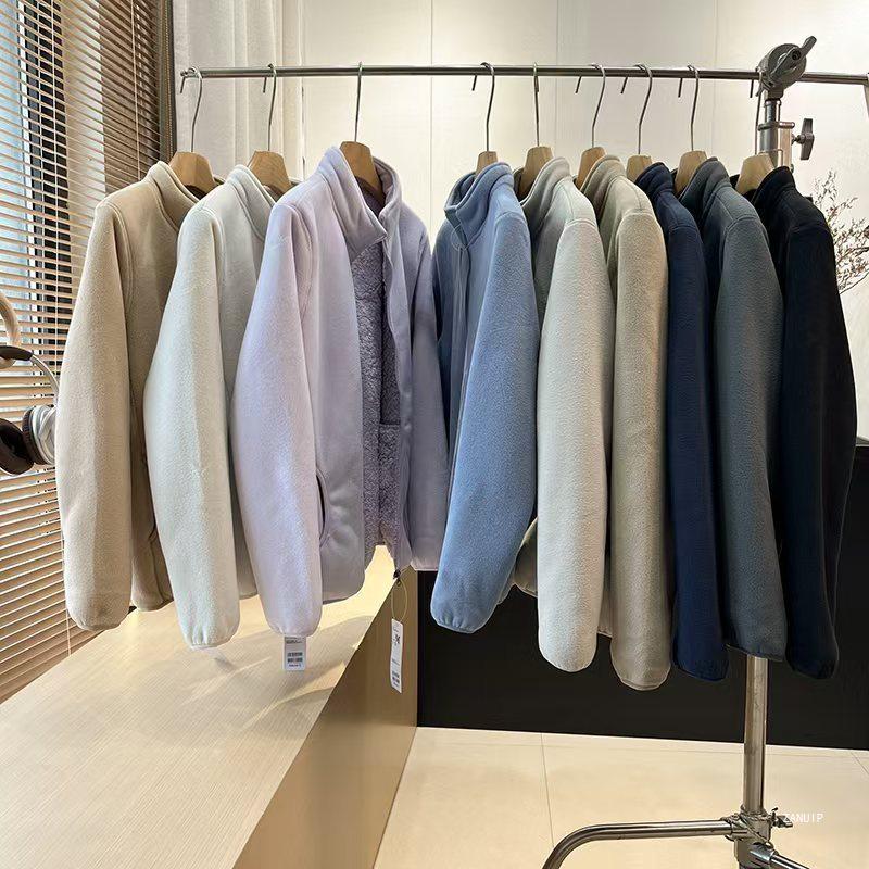 Unisex Retro Fleece Thickened Jacket with Stand Collar and Zipper - Autumn Winter Style