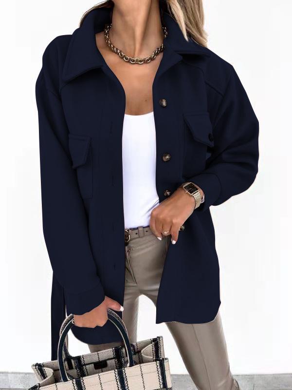 2024 Women's European and American Lapel Single-Breasted Thick Woolen Coat for Autumn and Winter