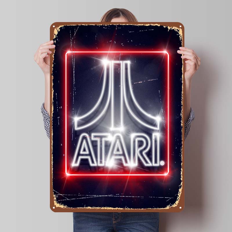A-Atari Posters Classic Game Metal Signs Wall Decor Custom Tinplate Plaques for Gamers Gaming Room Decoration Art Mural Man Cave