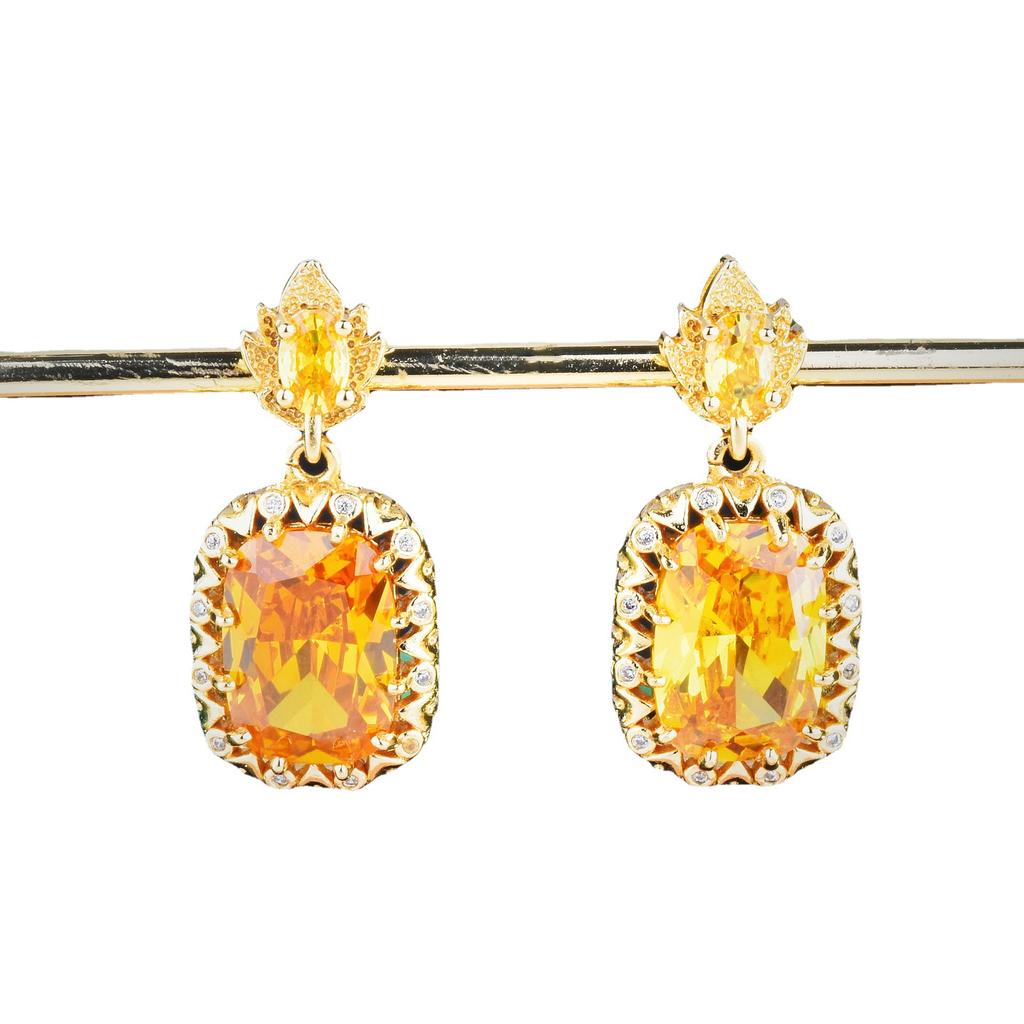 Vintage Court Style Treasure Set, Super Flash High Carbon Diamond Necklace, Yellow Diamond Ring, Purple Zirconium Earrings Pendant.