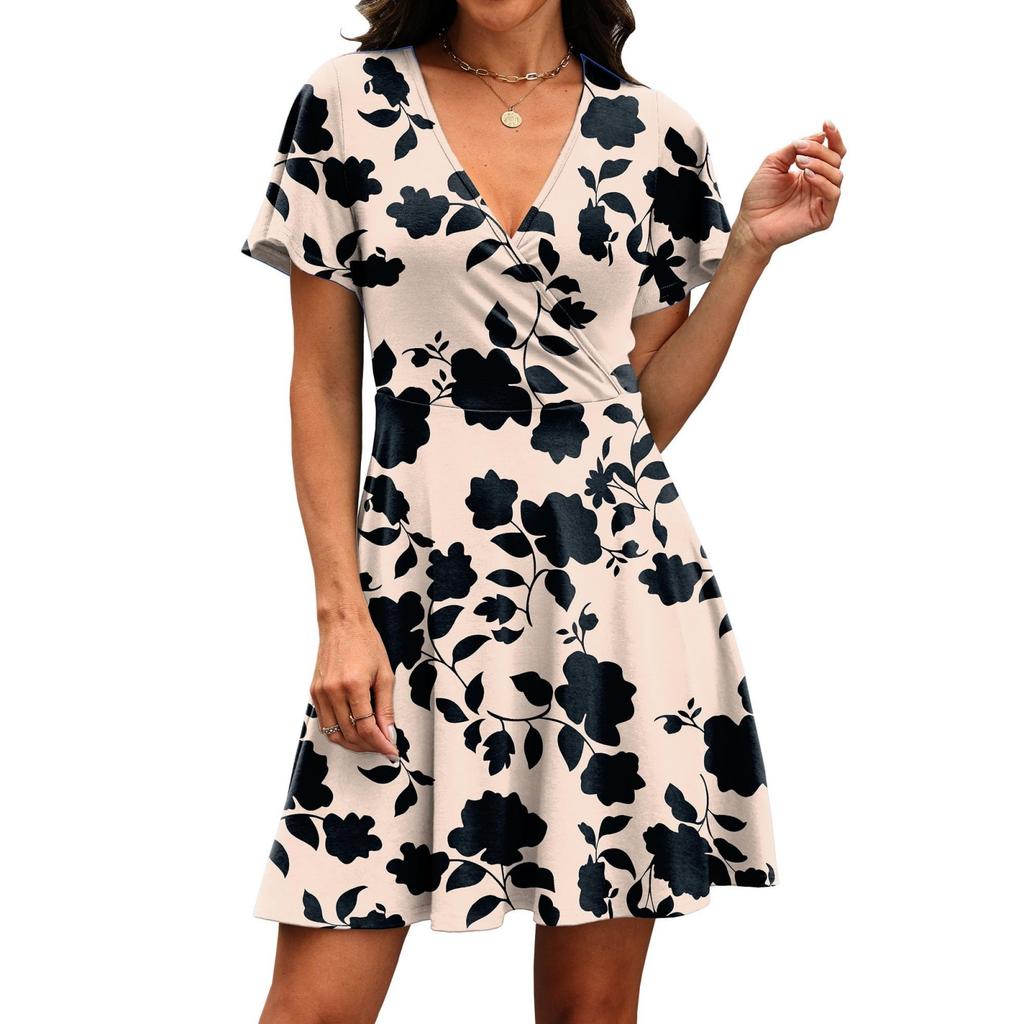 Fashionable Women's Casual Floral Wrap Dress With V-Neck And Waist