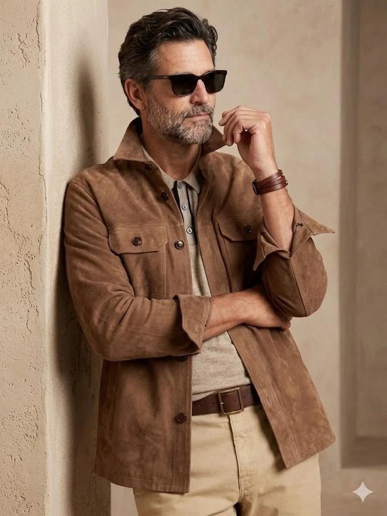 Motorrad Trucker Braun Jacke Wildleder Lammleder Weich Herren Handgefertigt Passform