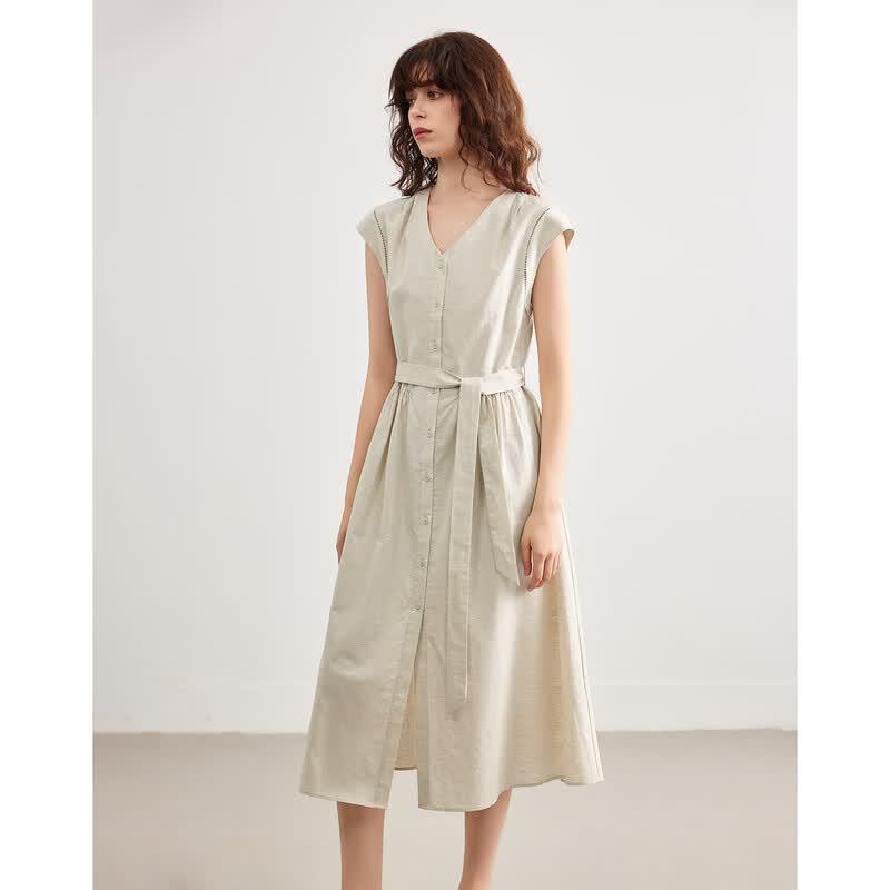 Demana Linen Blend Cap Sleeve A-Line Dress S