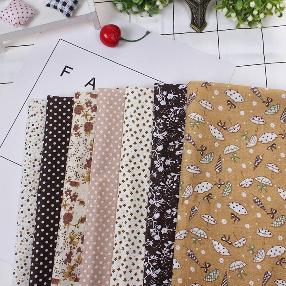 7pcs 50x50cm Cotton Fabrics DIY Floral Dots Assorted Pre-Cut Quarters Bundle Cotton Quilt Fabric Sewing Quilting Patchwork(Brown)