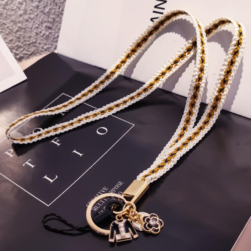 Mobile phone lanyard neck pendant women s hand-woven long non-neck pendant sling keychain anti-lost rope Long [white] small fragrant woven lanyard