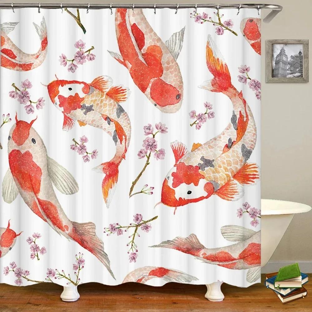 Duschvorhänge im chinesischen Stil mit Blumen und Vögeln, wasserdicht, Badezimmervorhang, 3D-bedruckter Stoff mit Haken, Dekoration, Duschvorhang