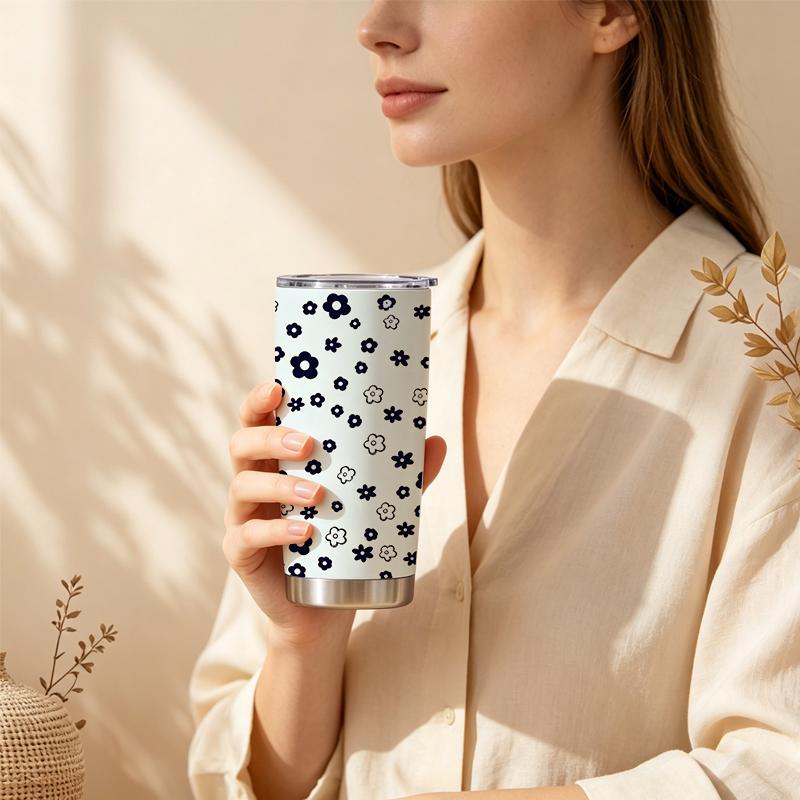 Car Tumbler 591ml Fresh Tiny Flower Element Straw Cup Gift Cup Tumbler With Lid Leakproof Tumbler Stainless Steel Tumbler