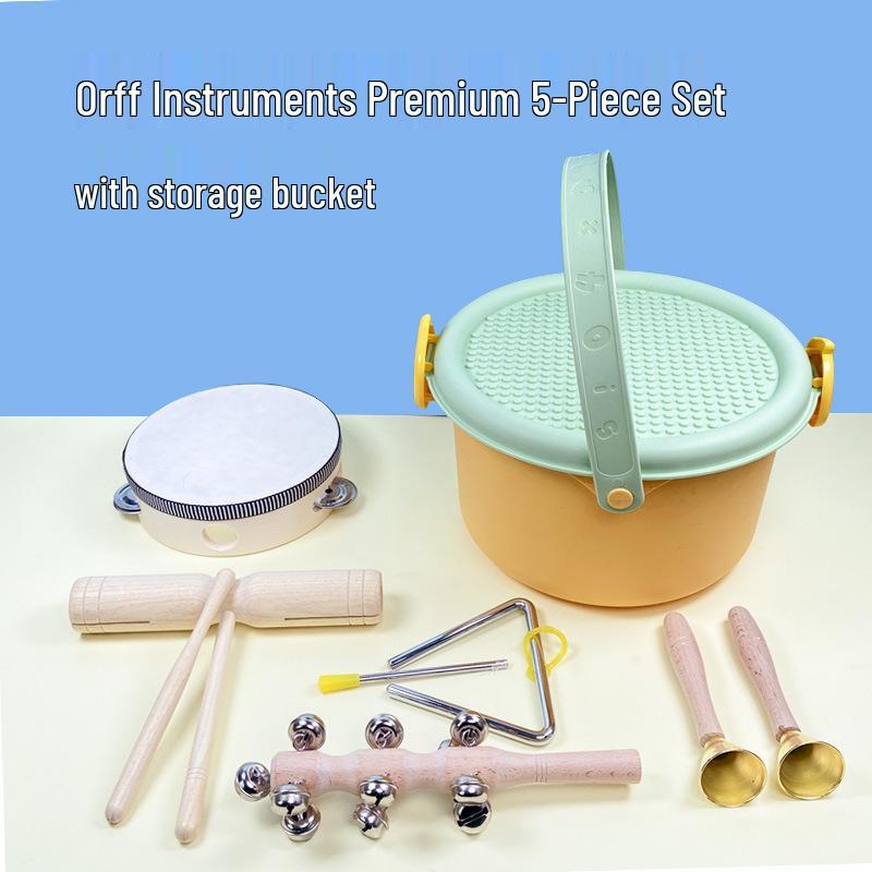 Children's Orff Percussion Instruments: Triangle, Castanets, Maracas, Tambourine, Wood Block, Cymbals