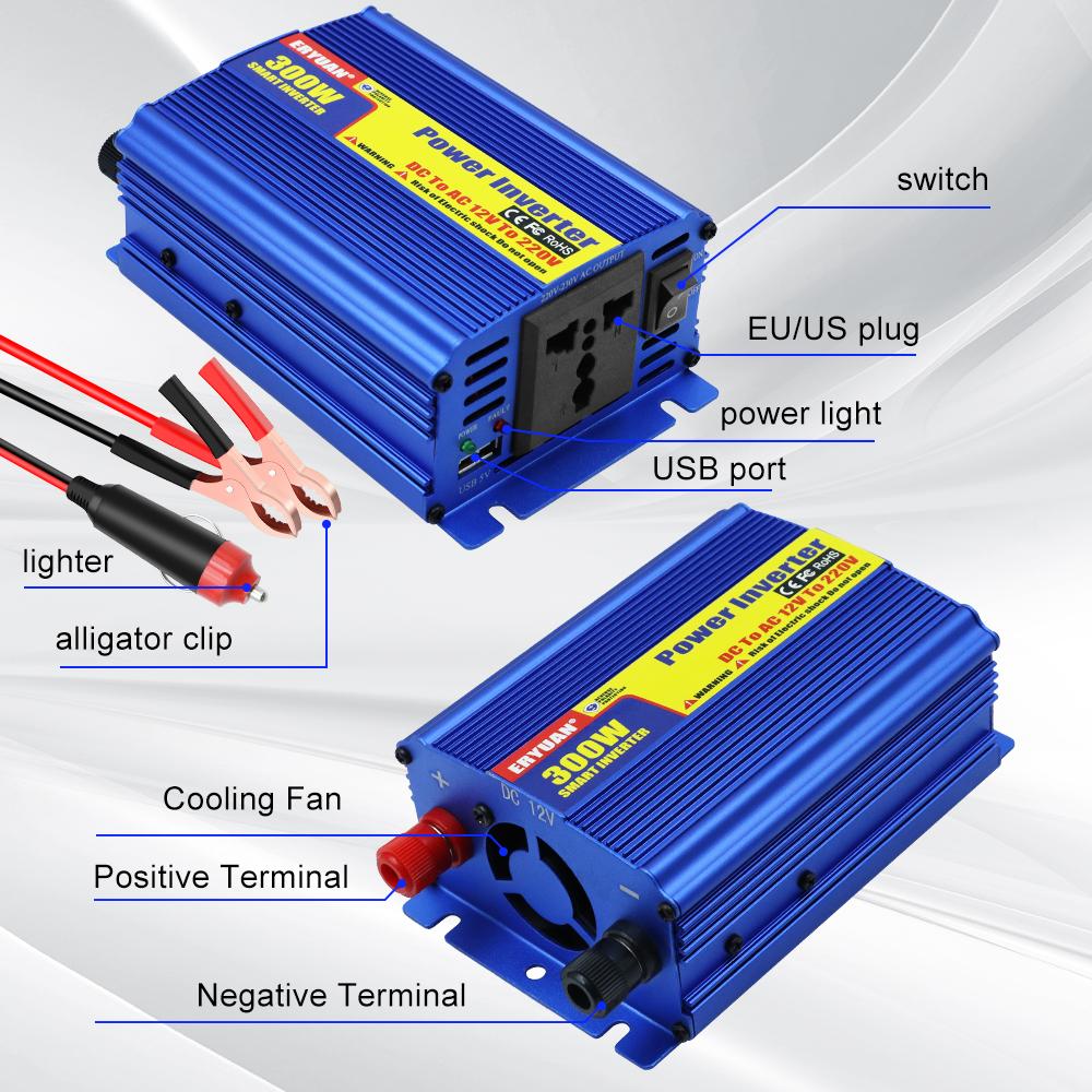300W Multifunctional DC 12V To AC 220V Auto Power Supply Inverter Car Power Inverter Battery Converter Multi-scenario Use