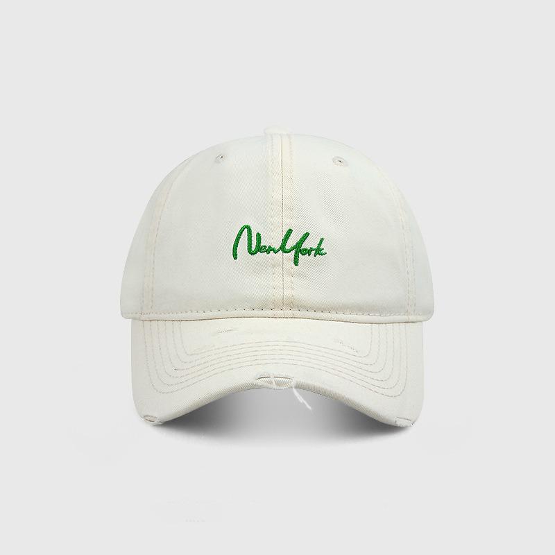 Ripped embroidery hat Female alphabet embroidery Baseball cap Big head circumference showing face Small peaked cap Wide brim Sun protection cap