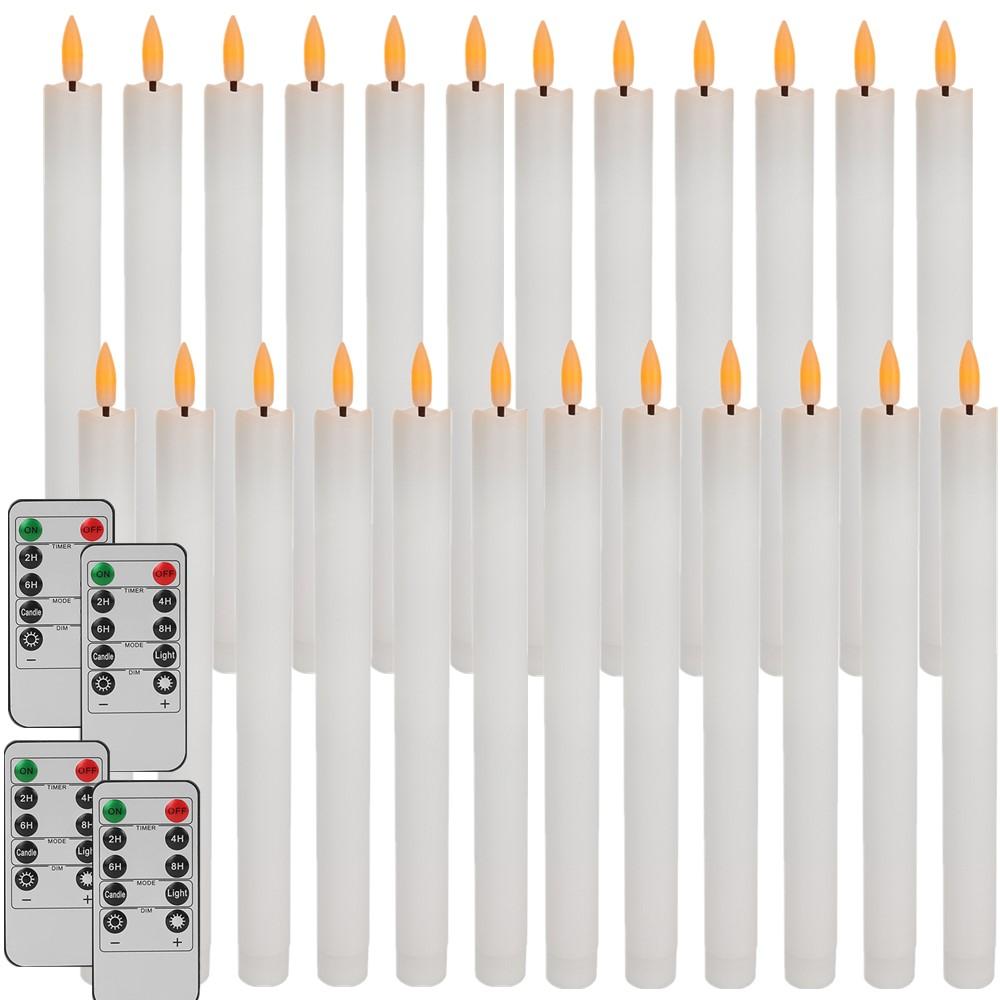 Flameless Ivory Taper Candles Flickering with 10-Key Remote Led Warm 3D Wick Light Window Candles Christmas Home Wedding Decor