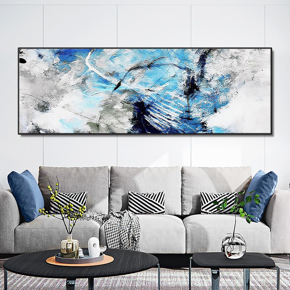 Pictură în ulei abstractă albastră imprimată pe postere de pânză de dimensiuni mari Poze clasice de artă de perete pentru decorarea camerei de zi modernă Cuadros