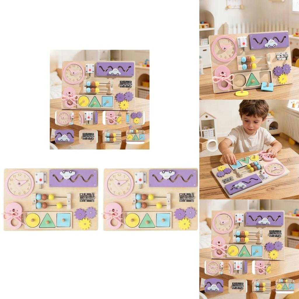 Kids Montessori Busy Board With Wooden Locks And Beads Learning Toy For Early Skills