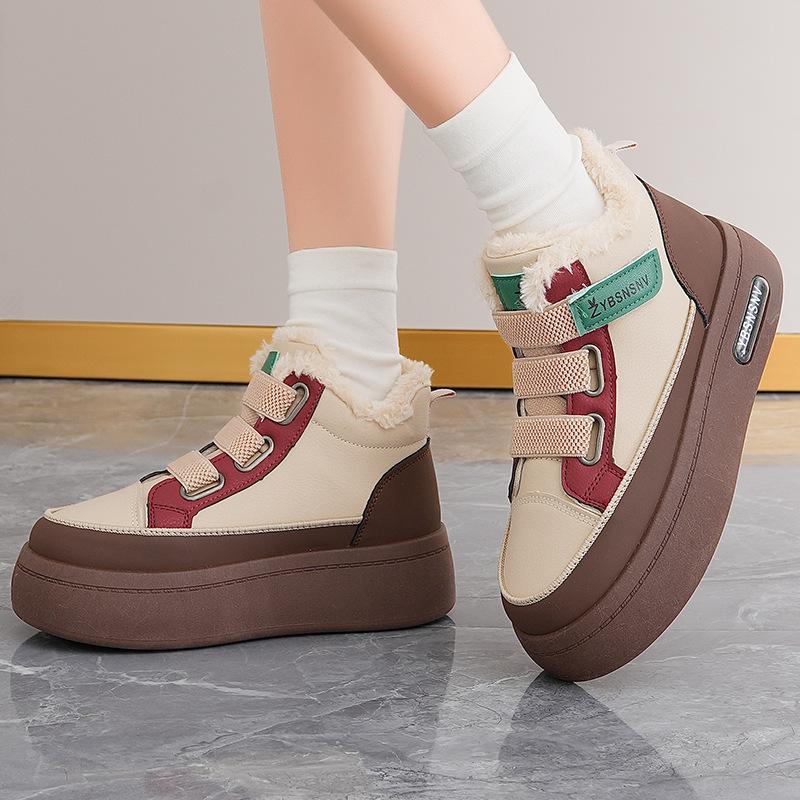 Snow boots women's winter velvet thickened new thermal cotton shoes Velcro thick sole high top
