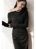 Stylish White Off-the-Shoulder Dress: Elegant, Long-Sleeved, Cinched-Waist, Perfect for Autumn/Winter, Formal Cross-Border Daily Wear