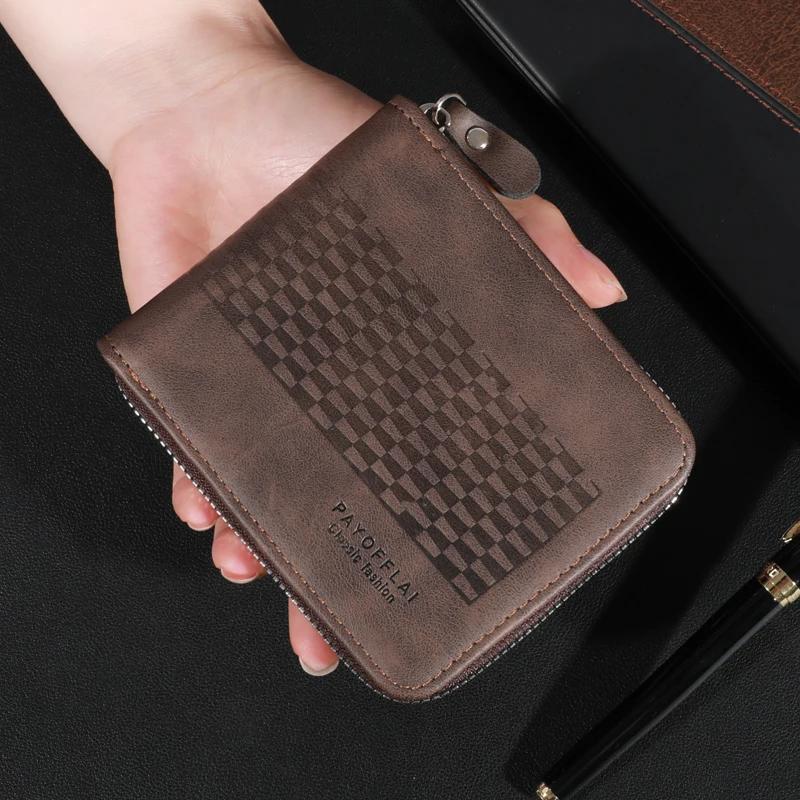 

Мужской деловой ретро короткий кошелек с несколькими отделениями для карт из искусственной кожи с пряжкой-молнией держатель для банковских карт