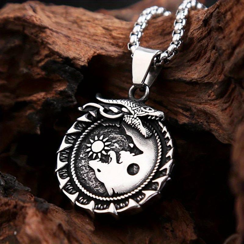 Vintage Nordic Mythology Viking World Tree Dragon Snake Pendant Necklace Talisman Norwegian Style Necklace