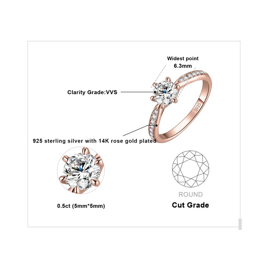 JewelryPalace Moissanite D 0.5ct 1ct 1.5ct 2ct 3ct Round S925 Silver Wedding Engagement Ring for Women
