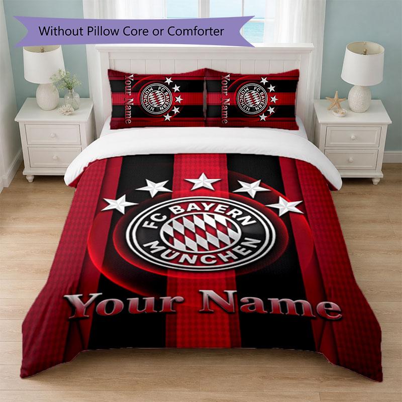 Set Biancheria da Letto Personalizzato Bayern Monaco con Nome Testo 1 Copripiumino+2 Federe Logo Calcio Regalo Personalizzato per Occasioni Speciali Decorazione Camera da Letto