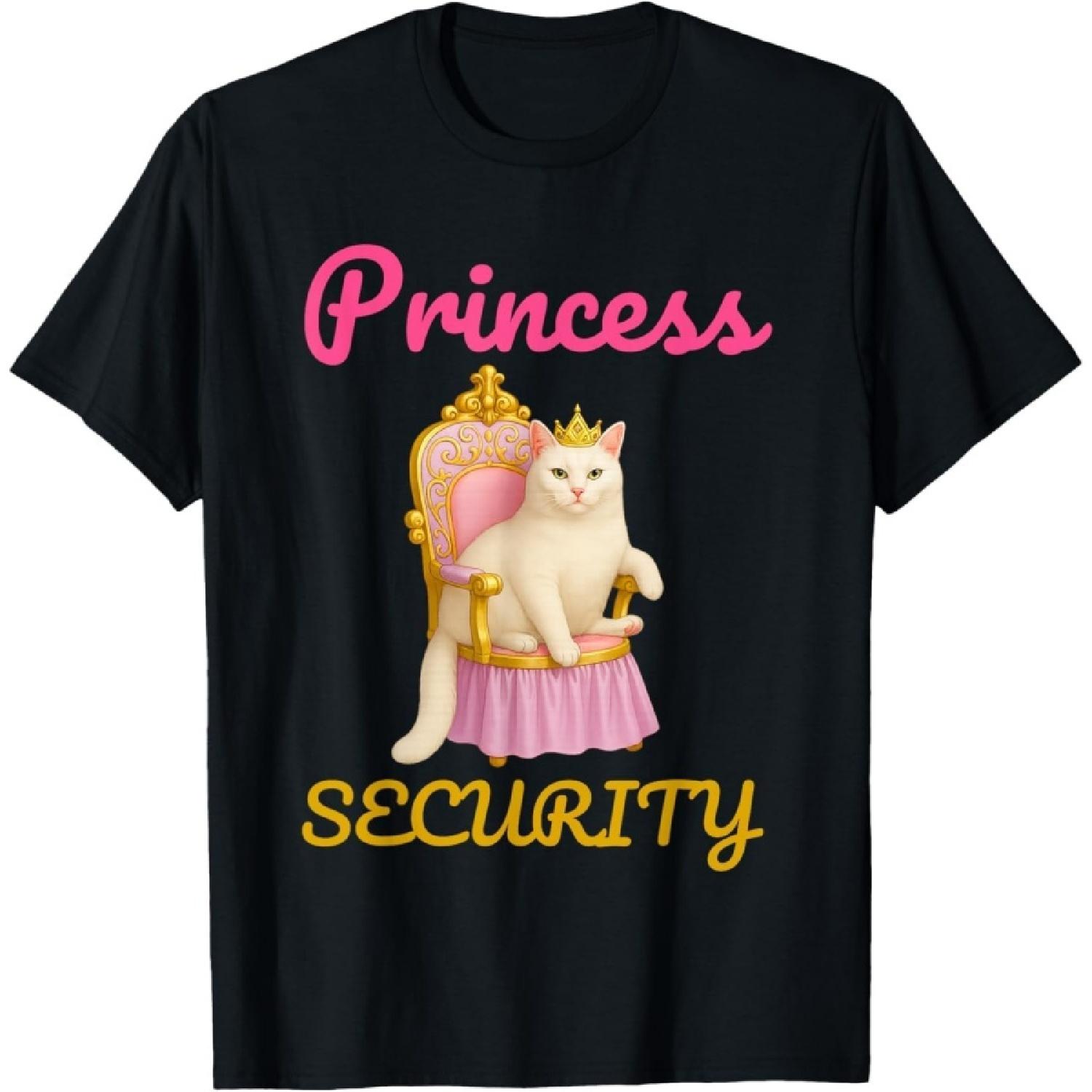 XXIAOLONG Funny cat Princess Security Meme Cute Kitty Humur T-Shirt S