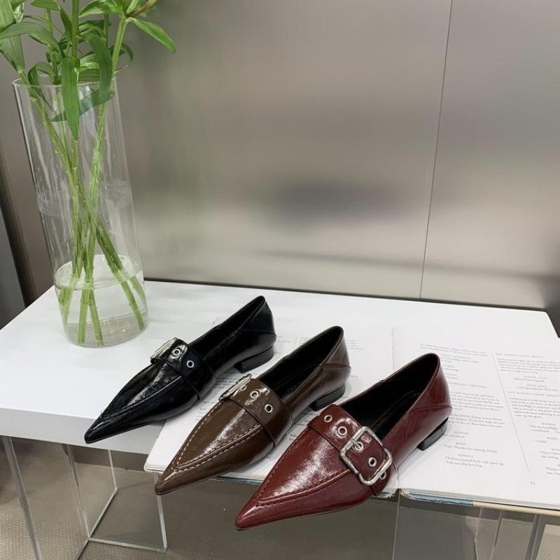 Woman Luxury Metal Chain Ballet Shallow Ballerina Slip On Casual High Heels New Women Fashion Pointed Toe Low Heeled Shoes