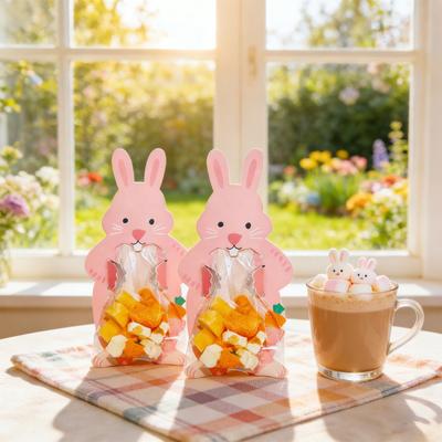Easter Bunny Paper Card Candy Bag Cute Rabbit Chocolate Cookie Holder Packaging Bag for Easter Birthday Party Candy Dessert Wrapping Supplies