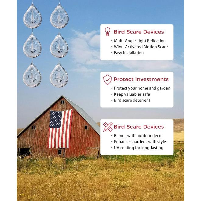 Highly Reflective 3D Bird Scare Discs -Water Droplets Wind Spinners Outdoor Deterrents To Keep Birds Away, Sparkly Bird Reflectors for Garden, Patio