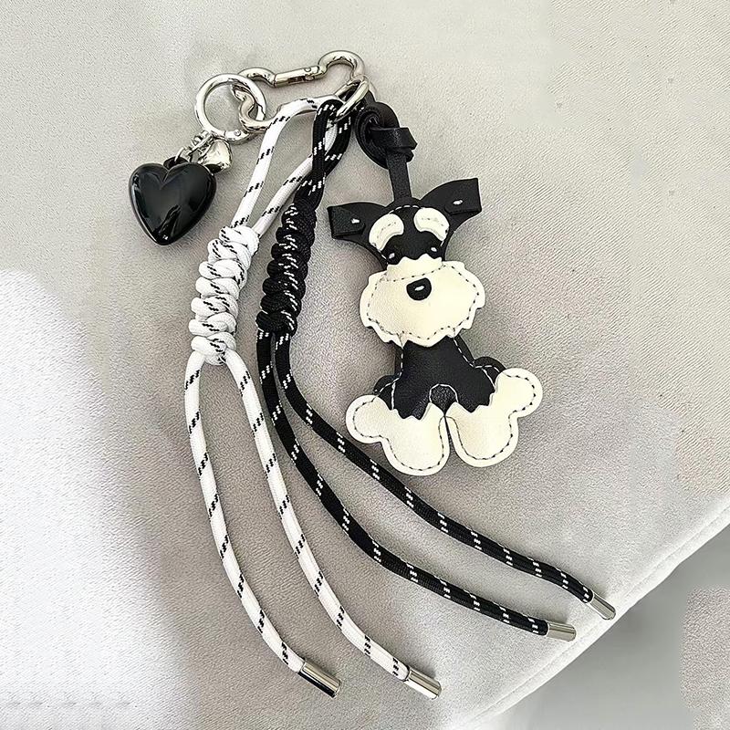 Woven Rope Bag Hanging Cartoon PU Animal Handbag Pendant Cute Schnauzer Women PU Leather Dog Puppy Backpack Pendant