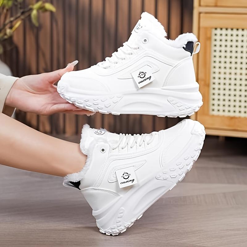 Stivaletti da Donna Invernali Caldi con Fodera in Pile, Alti alla Caviglia, con Spessa Suola Antiscivolo Beige, Scarpe Stringate per Tempo Freddo, Stivali Invernali
