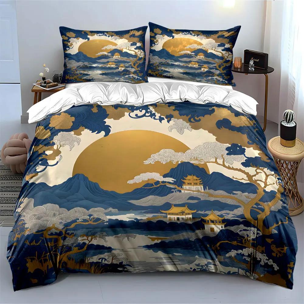 "Oriental Landscape Art Decor 3PC" Multiple Sizes Kid's and Adults' Bedroom Exquisite 3PC Bedding Set Gift