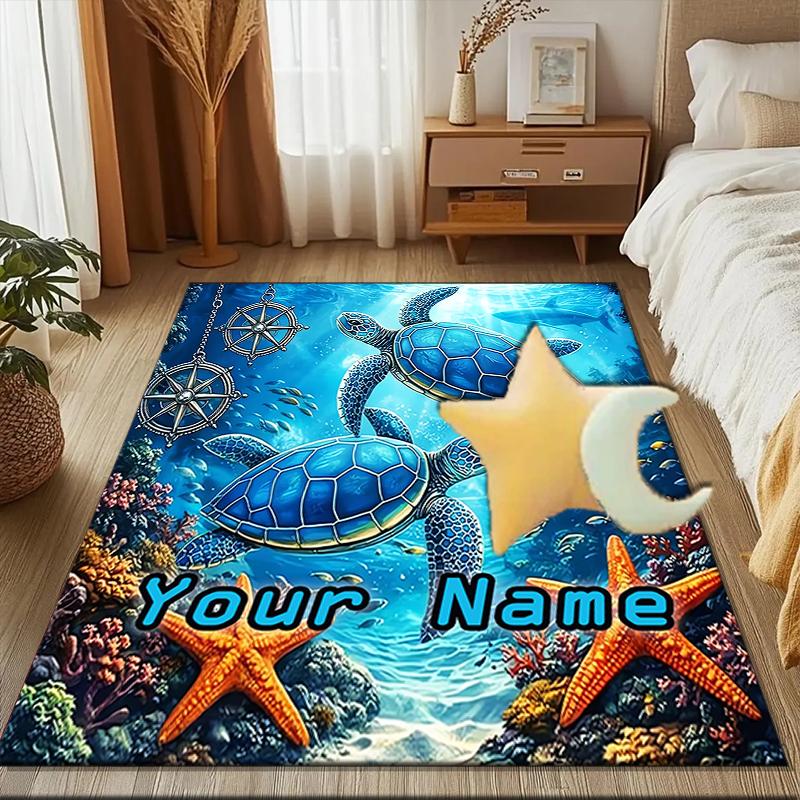 1PC Custom Name Ocean Adventure Journey Theme Floor Mat Ideal for Living Room, Game Rooms, Office, Bedroom,Floor Mat Playful Design