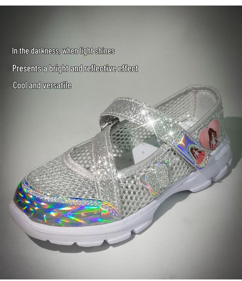 Mesh Girls' Summer Sneakers - Hollow, Breathable, Trendy Princess Shoes for Little Girls