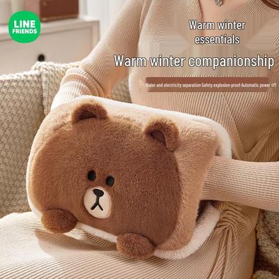 Rechargeable Brown Bear Plush Hot Water Bottle Pillow – Cute Bed Warmer for Baby and Girl