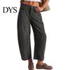 Pantaloni a coste a vita media a gamba larga da donna Vita elasticizzata Chiusura con bottone e zip Gamba larga Pantaloni casual con tasche Colore unito Pantaloni a barile