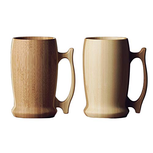 RIVERET Beer Mug Set (Pair), 500ml, Dishwasher Safe, White/Brown, RV-204WB