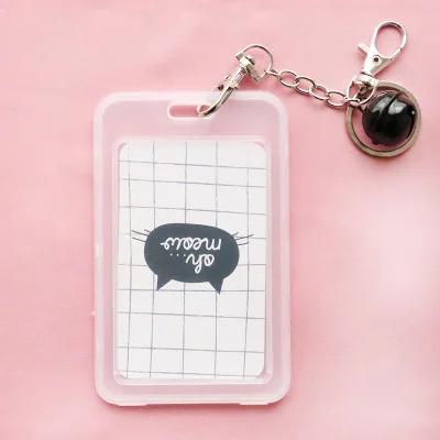 Cute Cartoon Card Cover Fashion Card Bag Bank Credit Card Holder Plastic Student ID Bus Card Pass Holder with Keyring Chain