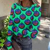 Women Casual Long Sleeve Ribbed Knit Top Halloween Print Round Neck Pullover Slim Fit Stretchy Lightweight Shirt for Fall