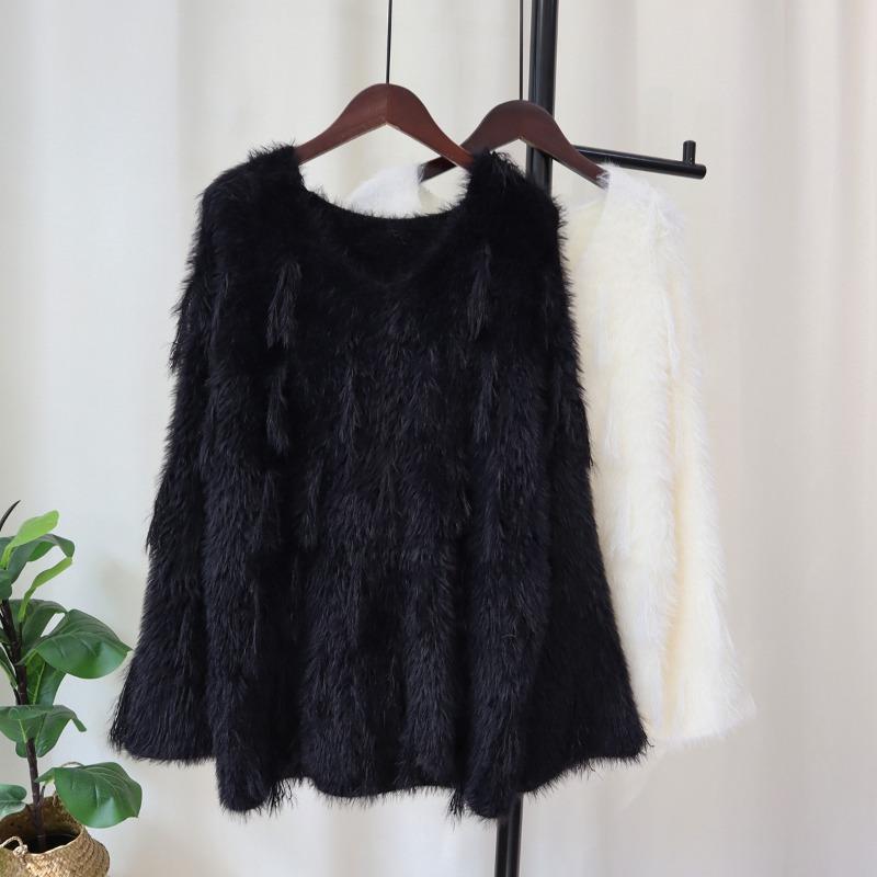 Imitation mink velvet fringed design sweater pullover women's autumn and winter new loose soft waxy knitted sweater top